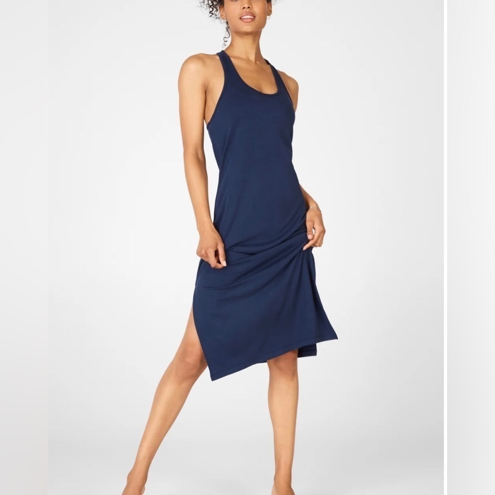 FABLETICS Casey Racerback Blue Side Slit Washed Tricot Fabric Dress Size XL12-14